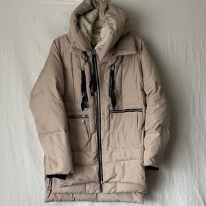 OLAY Men's Beige Hooded Puffer Jacket